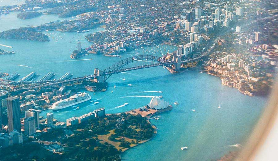 Blick aus dem Flugzeug, Sydney, Australien