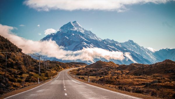 Straße zu Mount Cook, Neuseeland